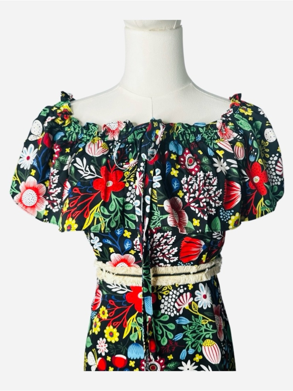 ModCloth Traffic People 60s Floral Fringe Maxi Dress Size XS NEW - Picture 3 of 16